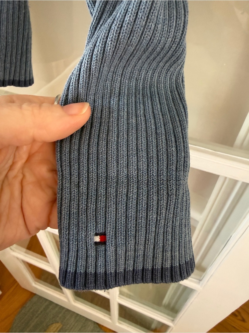 Tommy Hilfiger Striped V-Neck Sweater in Navy, Light Blue & White - Picture 4 of 8